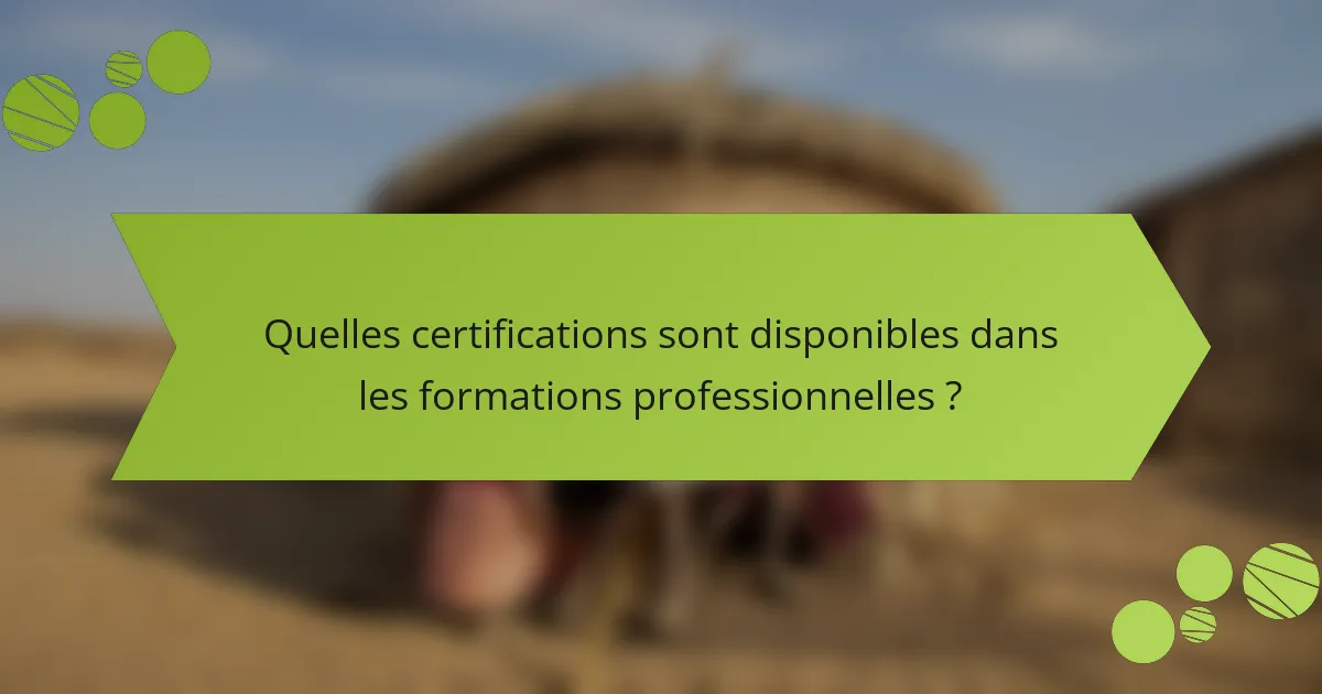 Quelles certifications sont disponibles dans les formations professionnelles ?