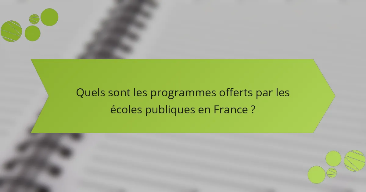 Quels sont les programmes offerts par les écoles publiques en France ?