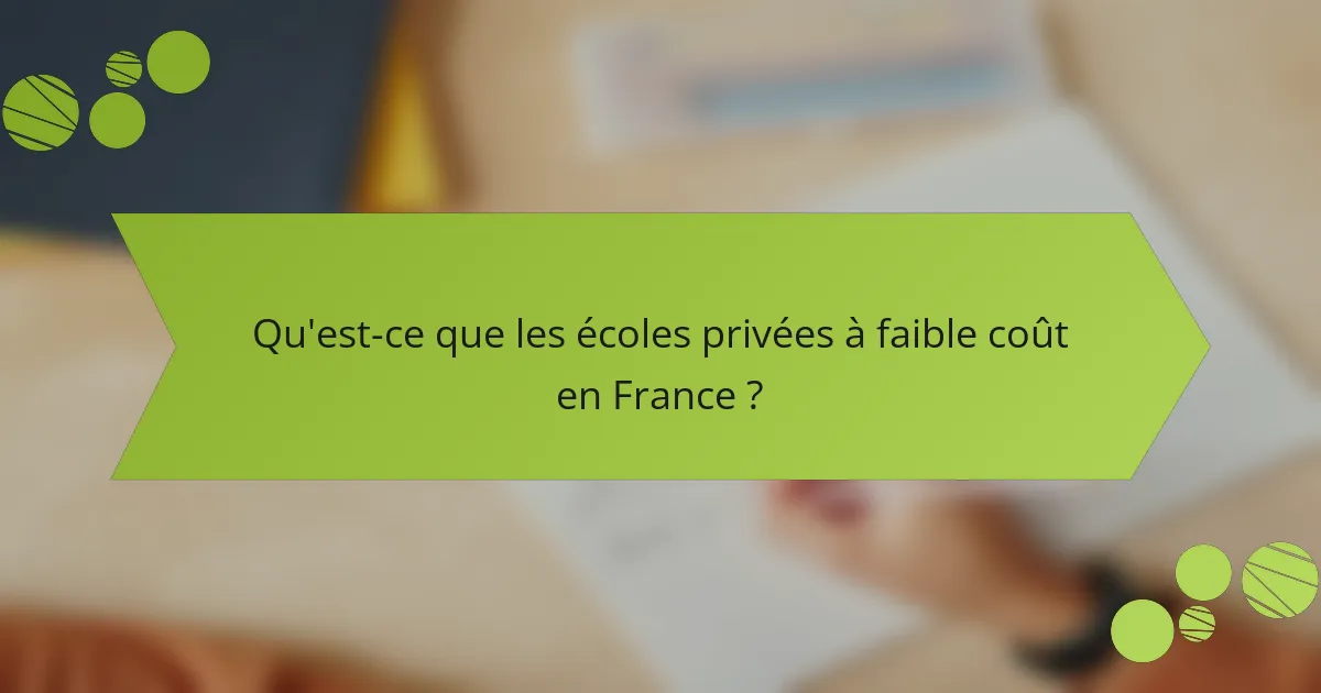 Qu'est-ce que les écoles privées à faible coût en France ?